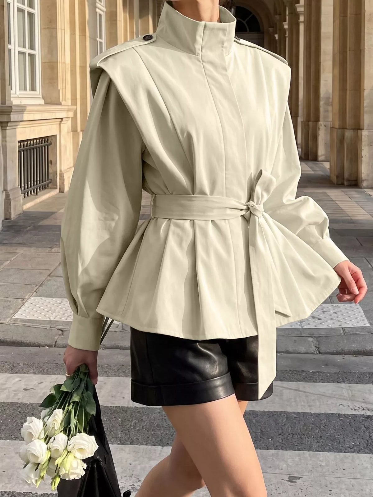Funnel Neck Epaulette Detail Jacket - Premium variable from Tooksie - Just $67.99! Shop now at Tooksie