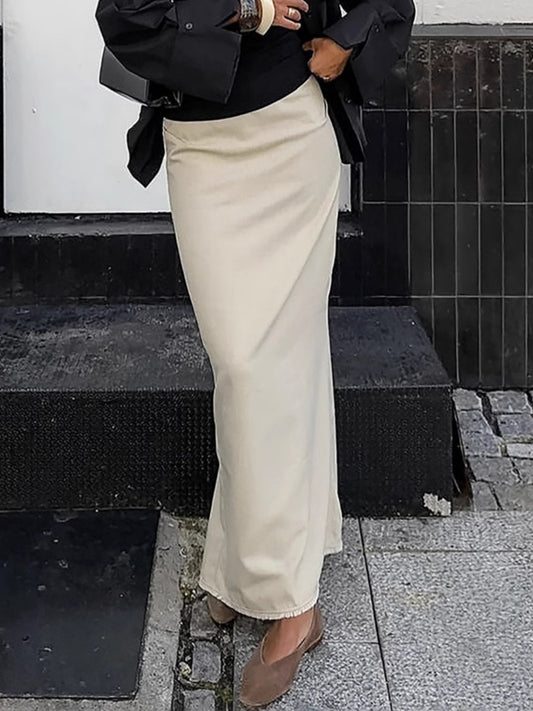 Slit Midi Skirt With Frayed Hem - Premium variable from Tooksie - Just $41.99! Shop now at Tooksie