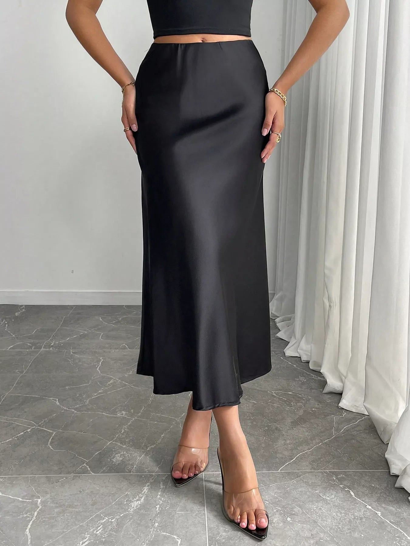 Satin Midi Skirt - Premium variable from Tooksie - Just $28.99! Shop now at Tooksie