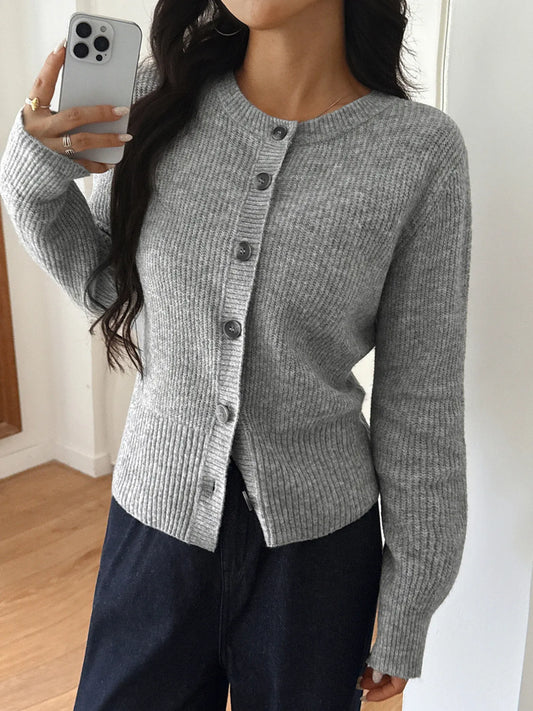 Button-Up Ribbed Knit Cardigan - Premium variable from Tooksie - Just $49.99! Shop now at Tooksie