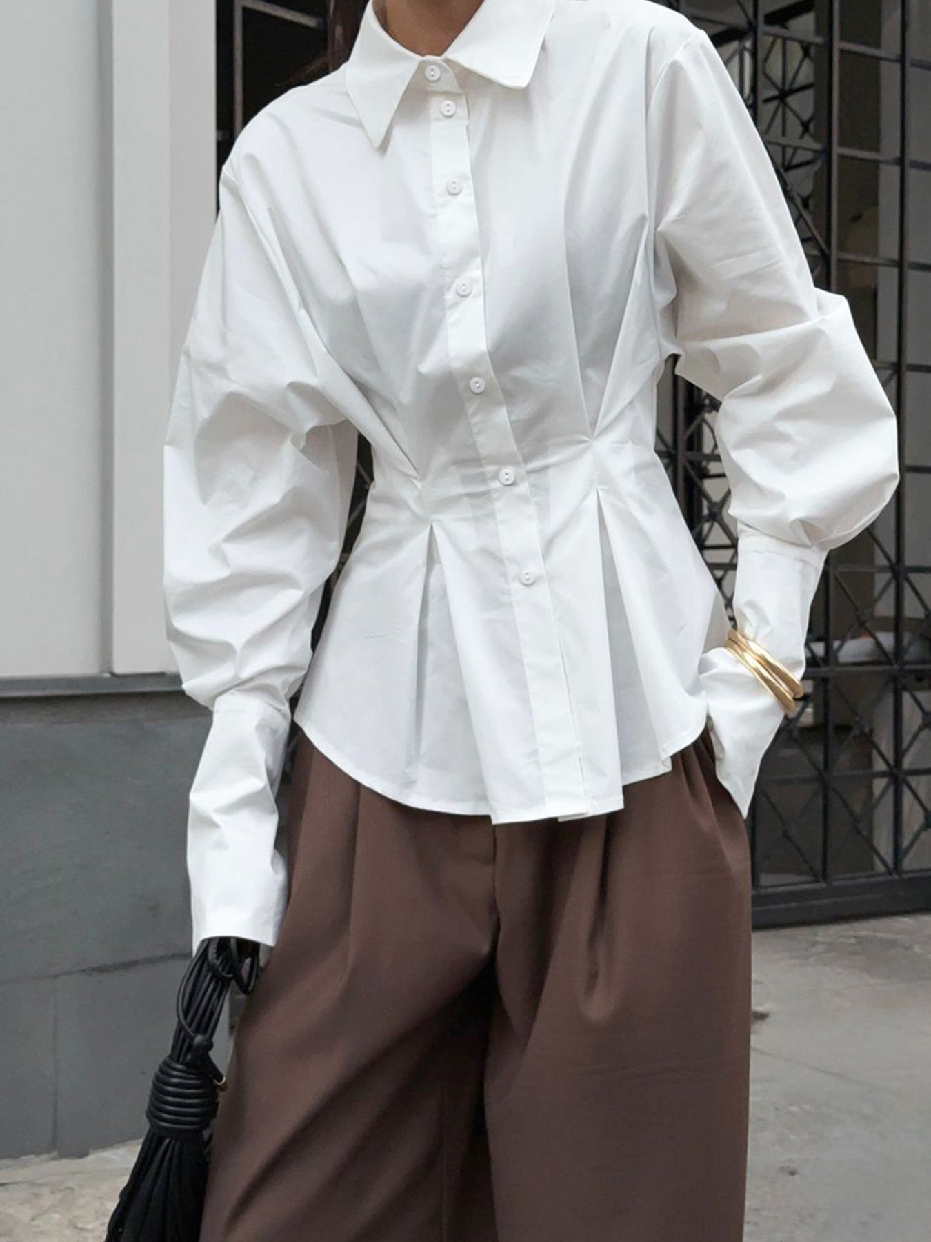 Button Up Cuff Detail Shirt - Premium variable from Tooksie - Just $46.99! Shop now at Tooksie