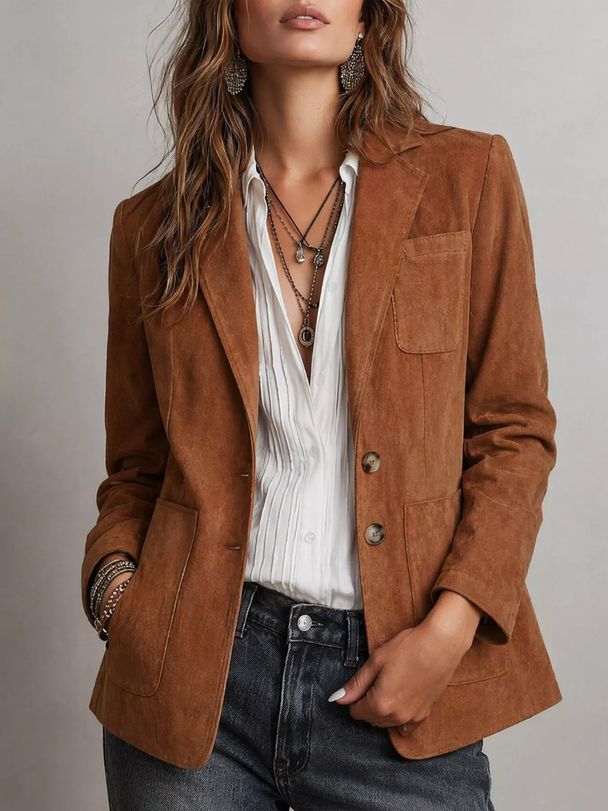 Classic Faux Suede Single Breasted Blazer - Premium variable from Tooksie - Just $49.99! Shop now at Tooksie