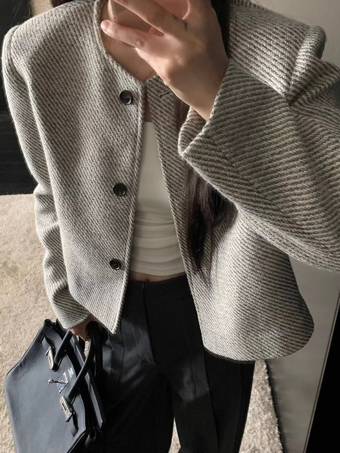 Button Up Tweed Cropped Jacket - Premium variable from Tooksie - Just $38.99! Shop now at Tooksie