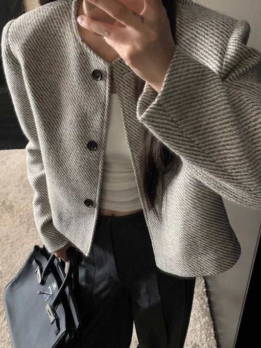 Button Up Tweed Cropped Jacket - Premium variable from Tooksie - Just $38.99! Shop now at Tooksie