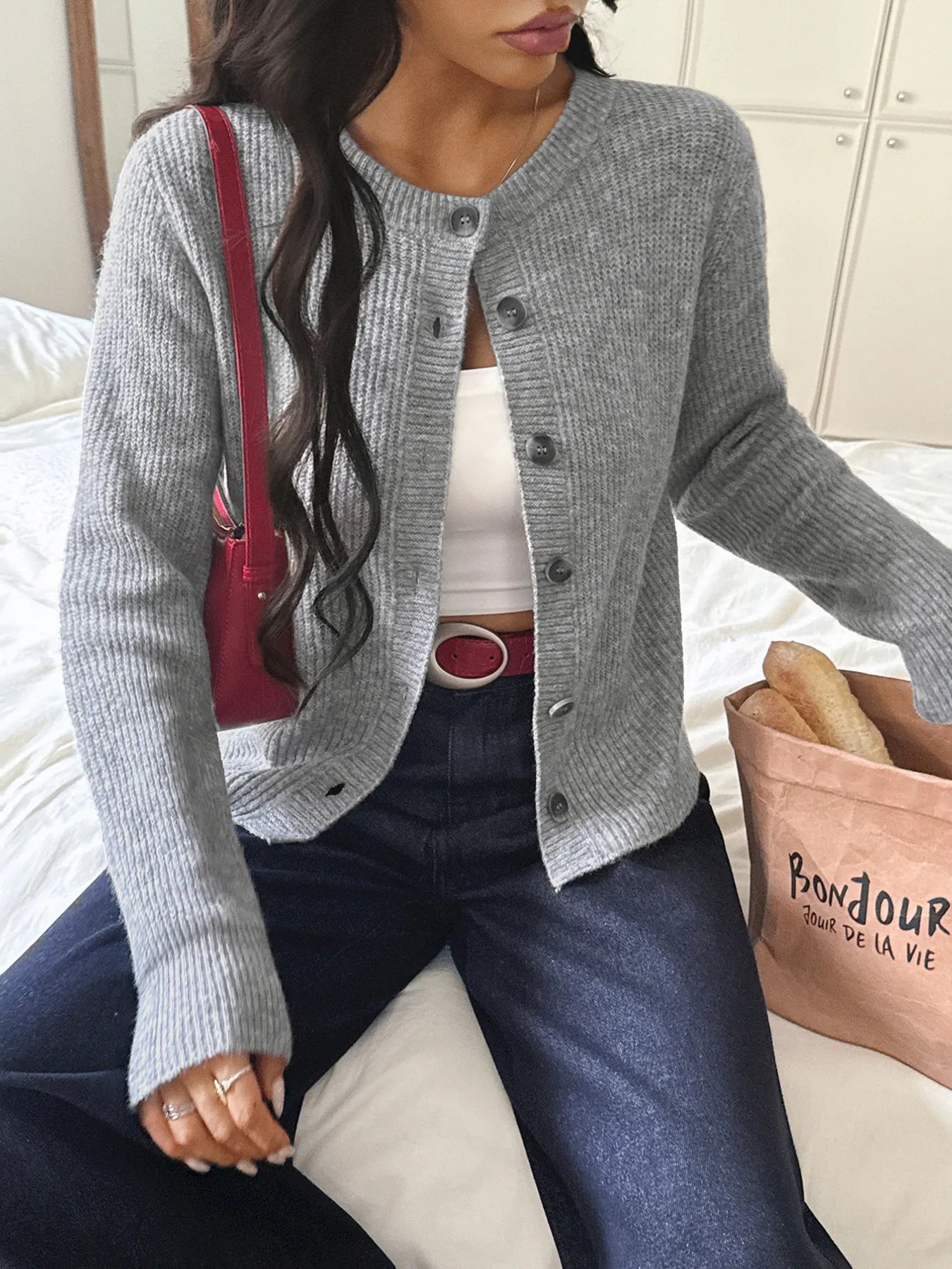 Button-Up Ribbed Knit Cardigan - Premium variable from Tooksie - Just $49.99! Shop now at Tooksie
