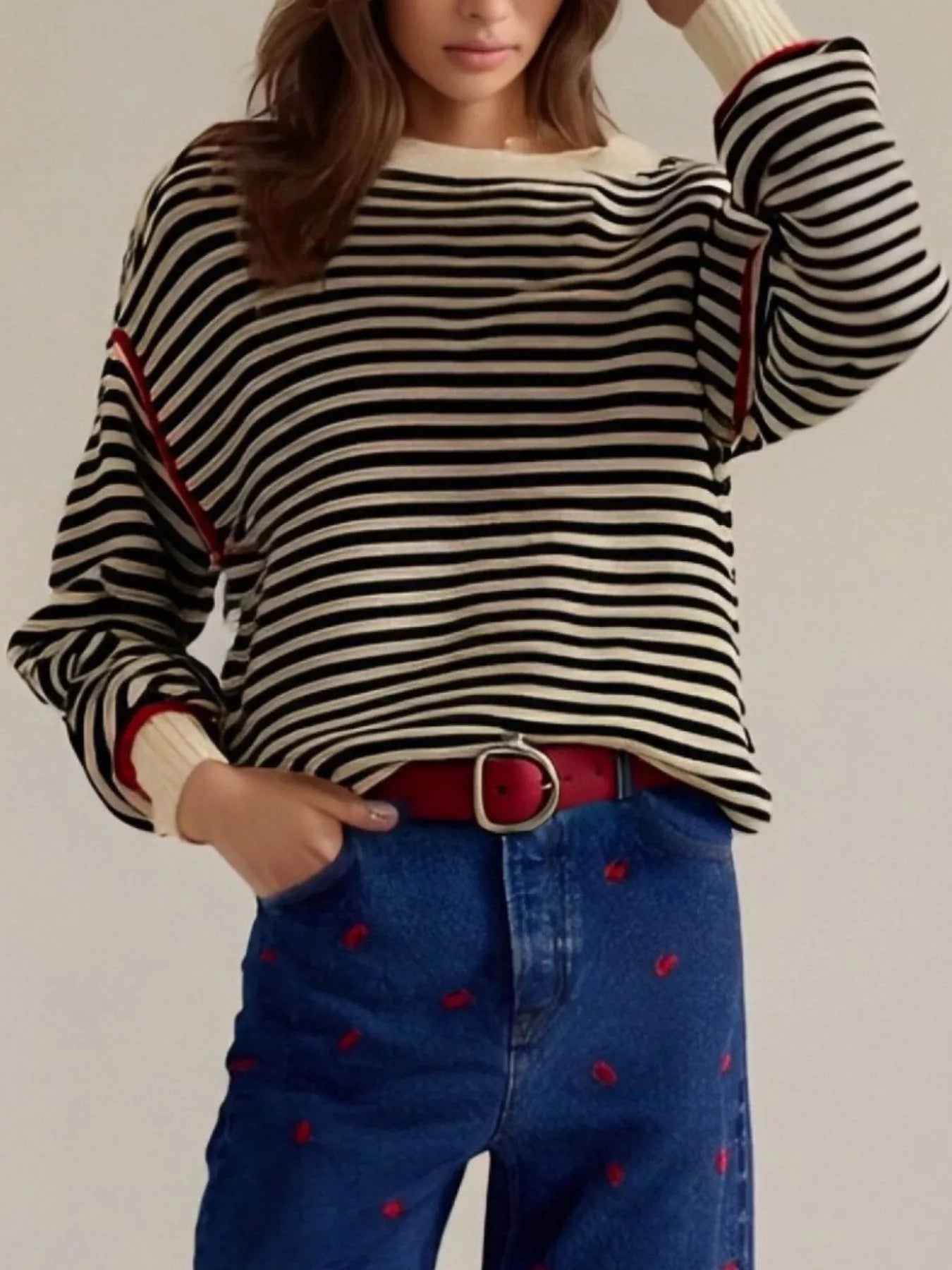 Striped Crew Neck Sweater - Premium variable from Tooksie - Just $43.99! Shop now at Tooksie