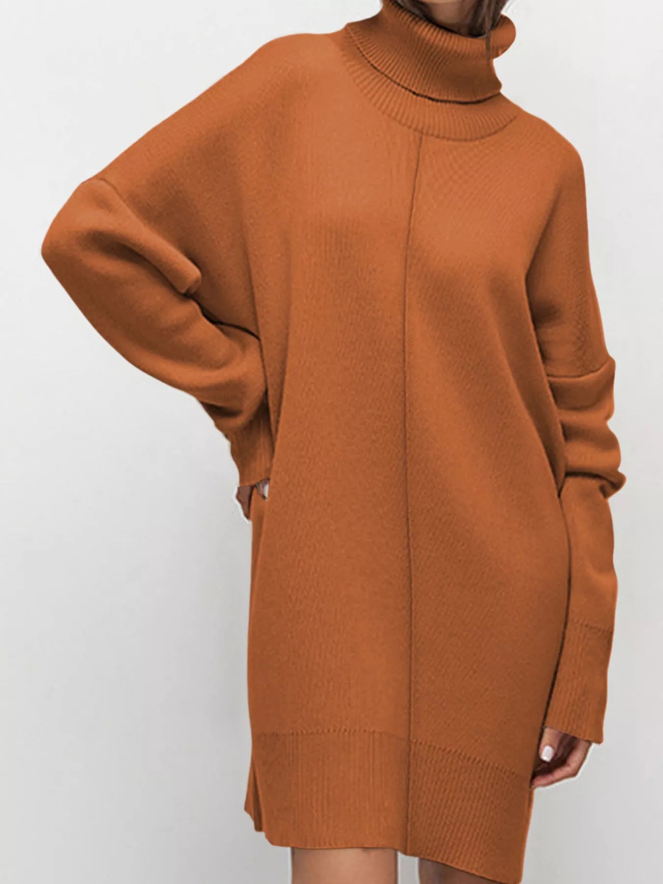 Turtleneck Drop Shoulder Sweater Dress - Premium variable from Tooksie - Just $51.99! Shop now at Tooksie