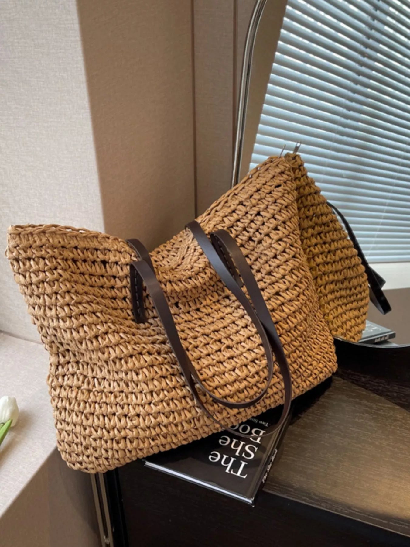 Woven Straw Shoulder Bag - Premium  from Trendsi - Just $31.99! Shop now at Tooksie