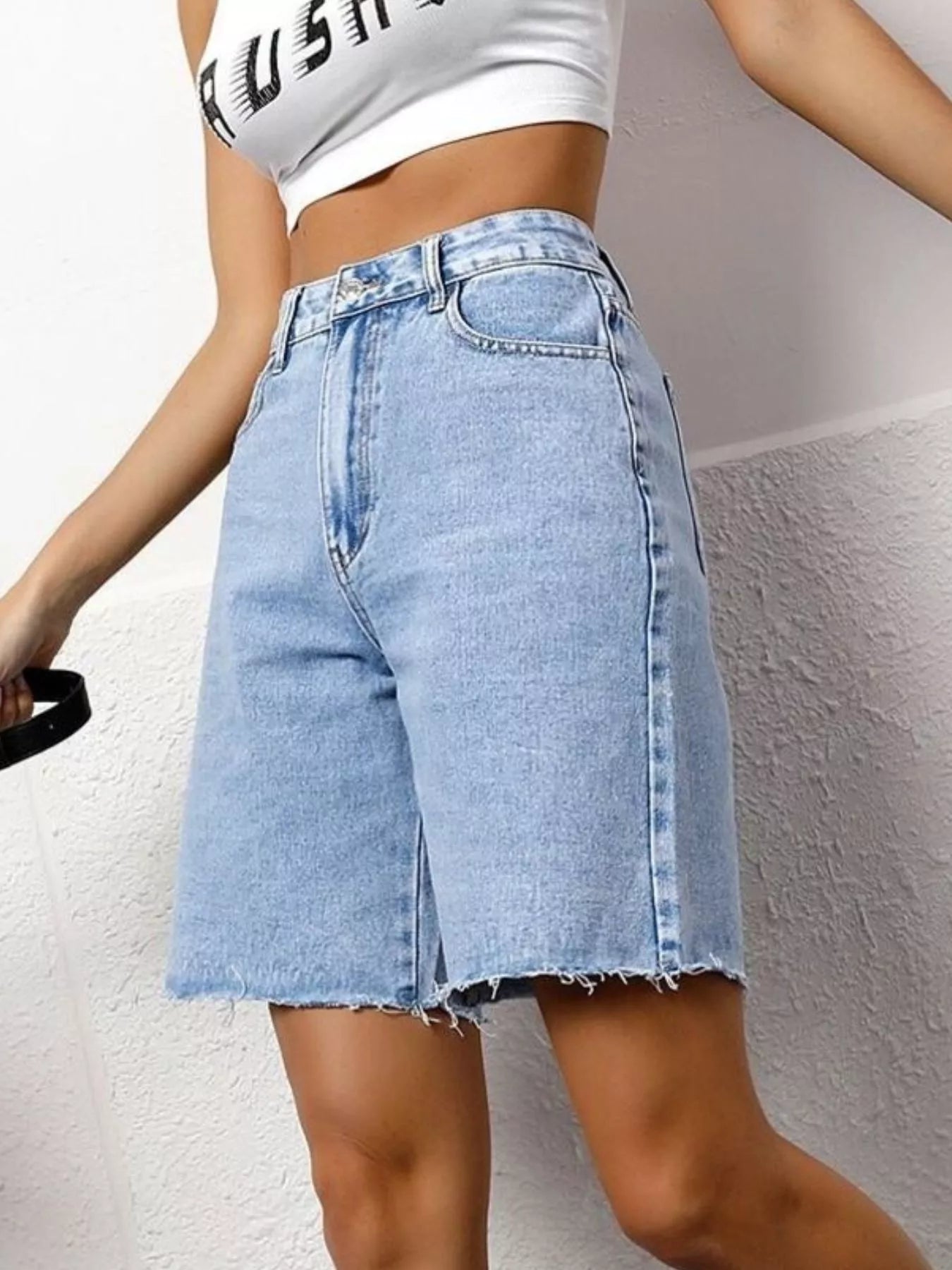 High Waisted Denim Bermuda Shorts - Premium variable from Tooksie - Just $27.99! Shop now at Tooksie