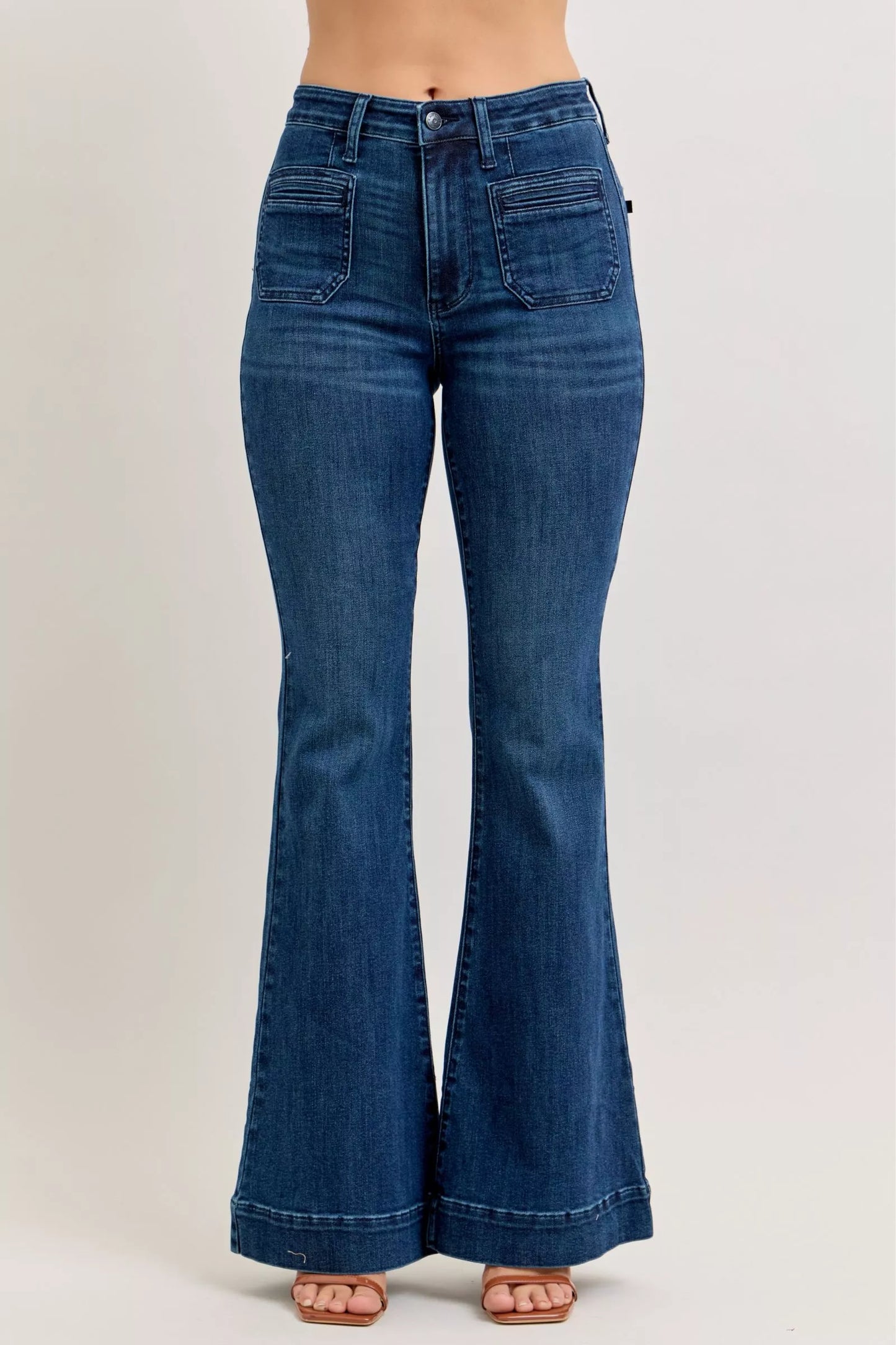High-Waisted Flare Jeans with Front Pockets - Premium variable from Tooksie - Just $68.99! Shop now at Tooksie