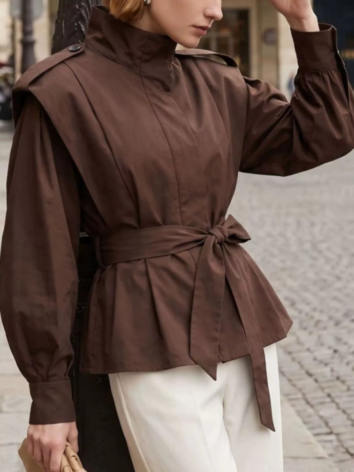 Funnel Neck Epaulette Detail Jacket - Premium variable from Tooksie - Just $67.99! Shop now at Tooksie