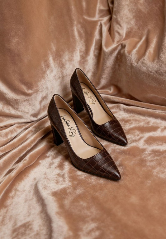 Mock Croc Block Heel Pumps - Premium variable from Tooksie - Just $74.99! Shop now at Tooksie