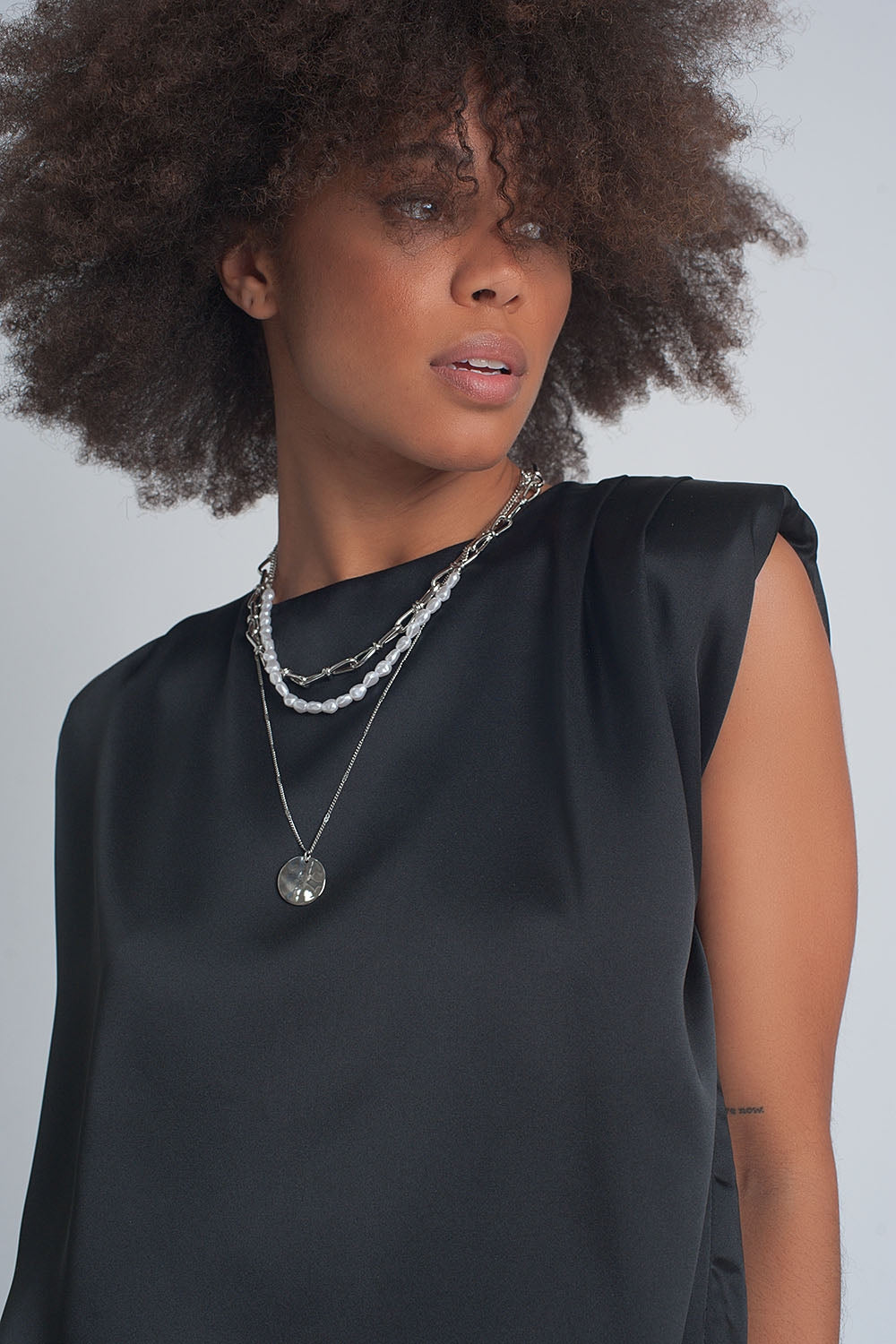 Black Gathered Satin Sleeveless Top - Premium variable from Tooksie - Just $49.90! Shop now at Tooksie