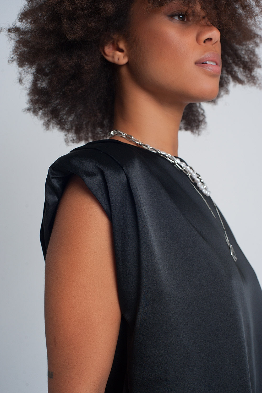 Black Gathered Satin Sleeveless Top - Premium variable from Tooksie - Just $49.90! Shop now at Tooksie