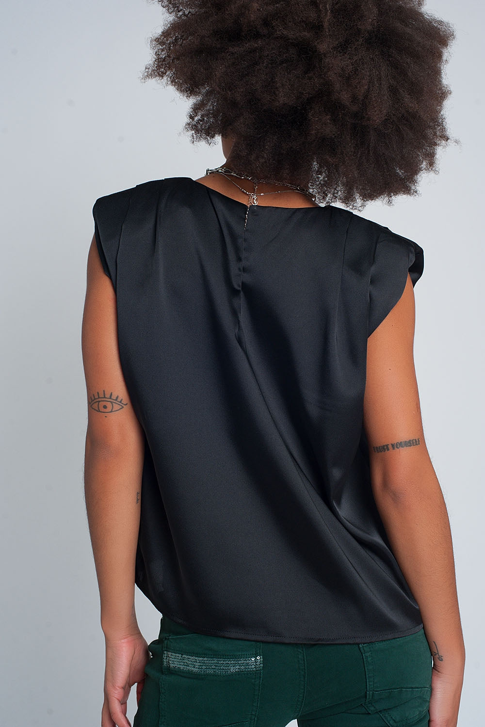 Black Gathered Satin Sleeveless Top - Premium variable from Tooksie - Just $49.90! Shop now at Tooksie