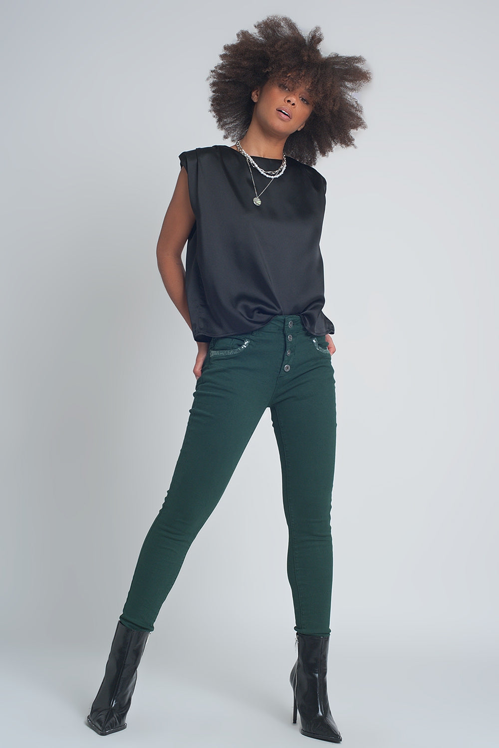 Black Gathered Satin Sleeveless Top - Premium variable from Tooksie - Just $49.90! Shop now at Tooksie