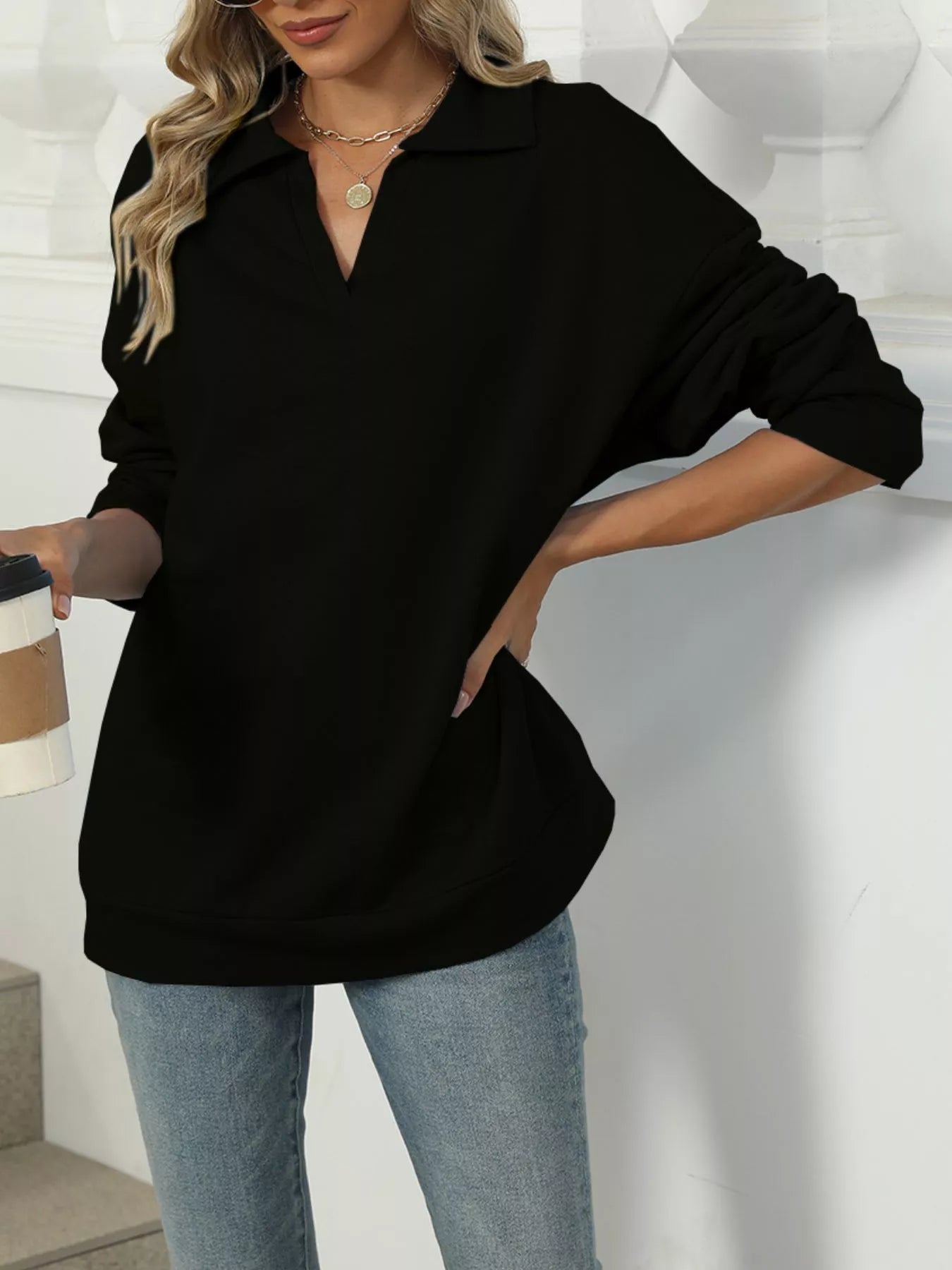 Collared Long Sleeve Sweatshirt - Premium variable from Tooksie - Just $30.99! Shop now at Tooksie