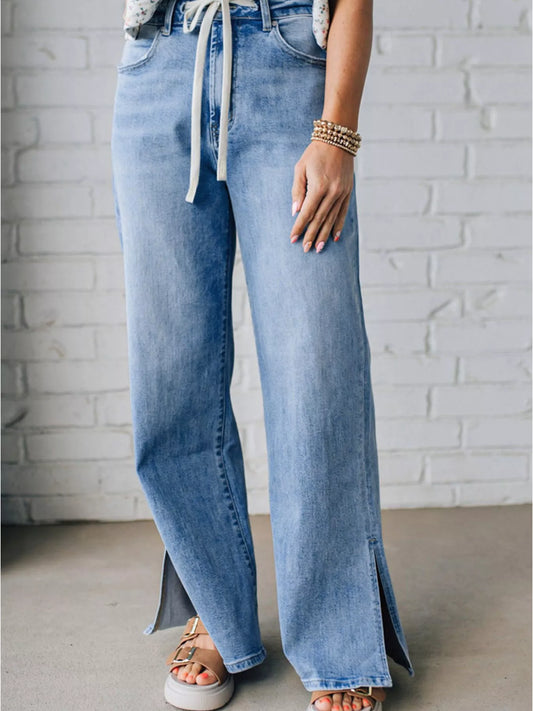 Slit Wide Leg Jeans - Premium variable from Tooksie - Just $65.99! Shop now at Tooksie