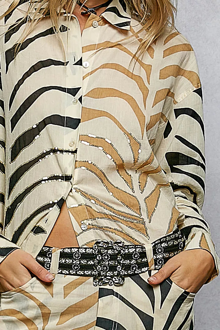 Two-Tone Printed Long Sleeve Shirt - Premium variable from Tooksie - Just $47.99! Shop now at Tooksie