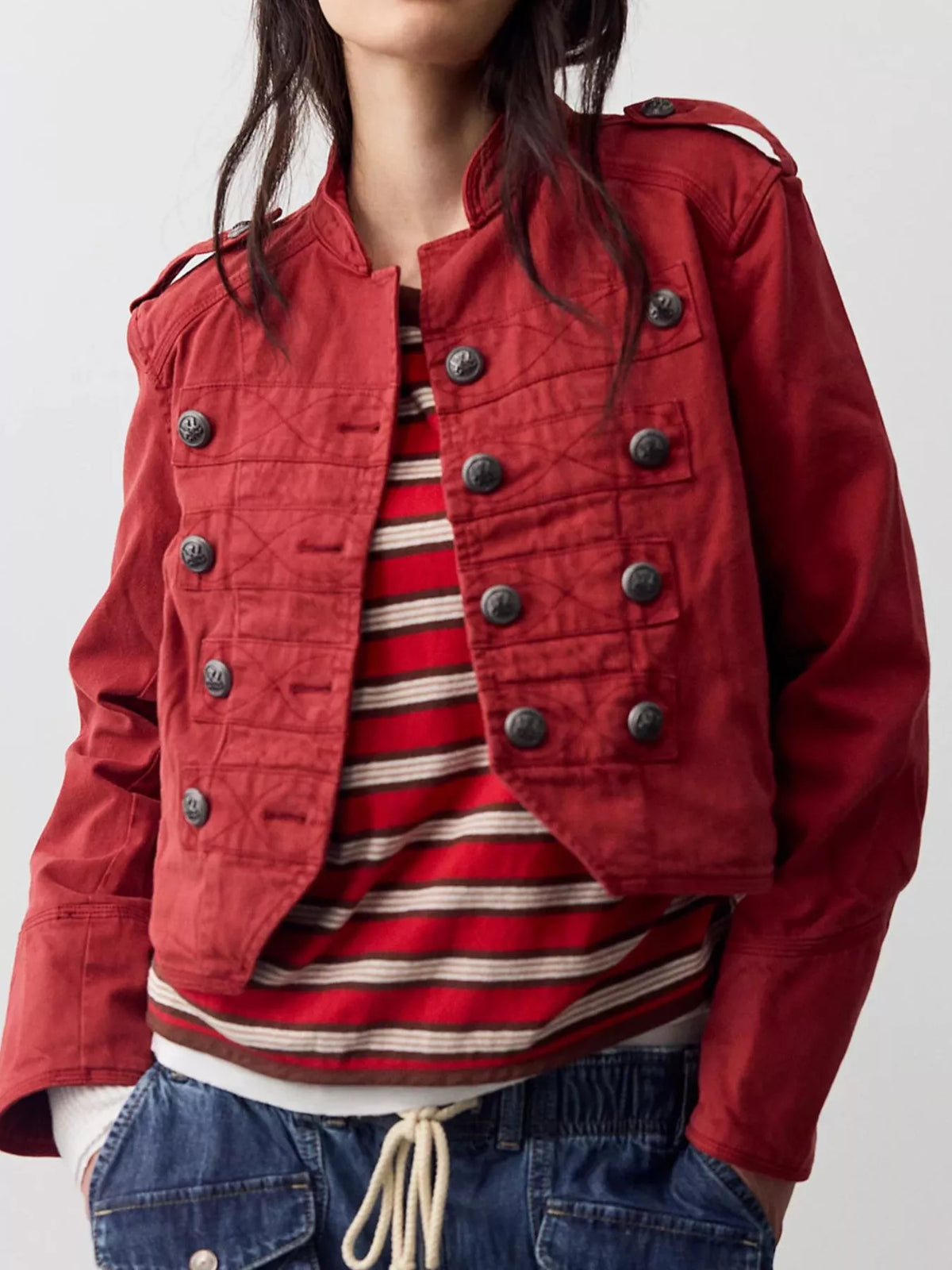 Cropped Military-Inspired Jacket - Premium variable from Tooksie - Just $81.99! Shop now at Tooksie