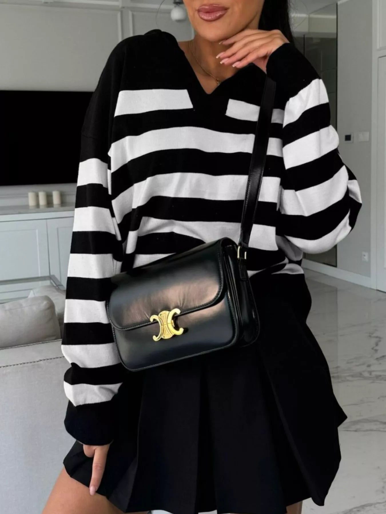 Striped Dropped Shoulder Sweater - Premium variable from Tooksie - Just $48.99! Shop now at Tooksie