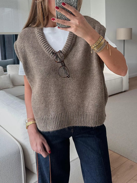 Ribbed Hem V-Neck Sweater Vest - Premium variable from Tooksie - Just $28.99! Shop now at Tooksie