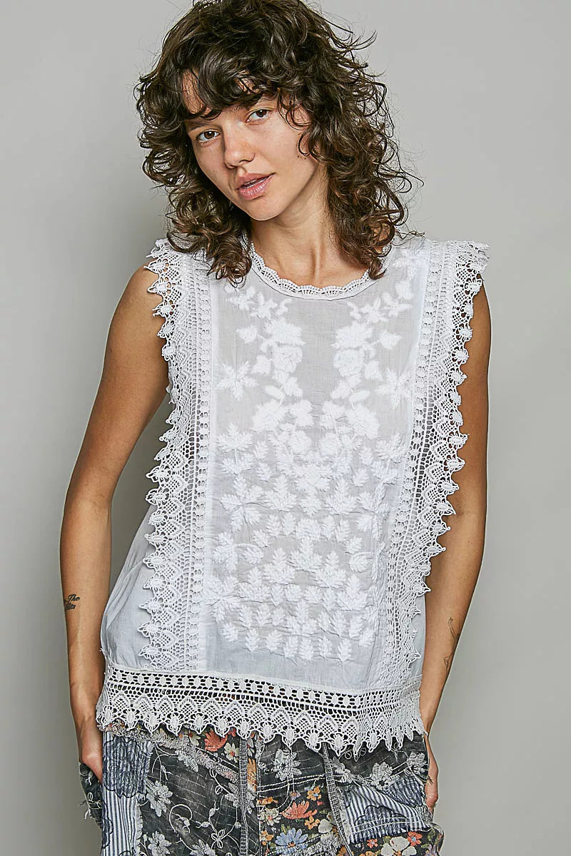 Embroidered Scalloped Lace Sleeveless Top - Premium variable from Tooksie - Just $59.99! Shop now at Tooksie