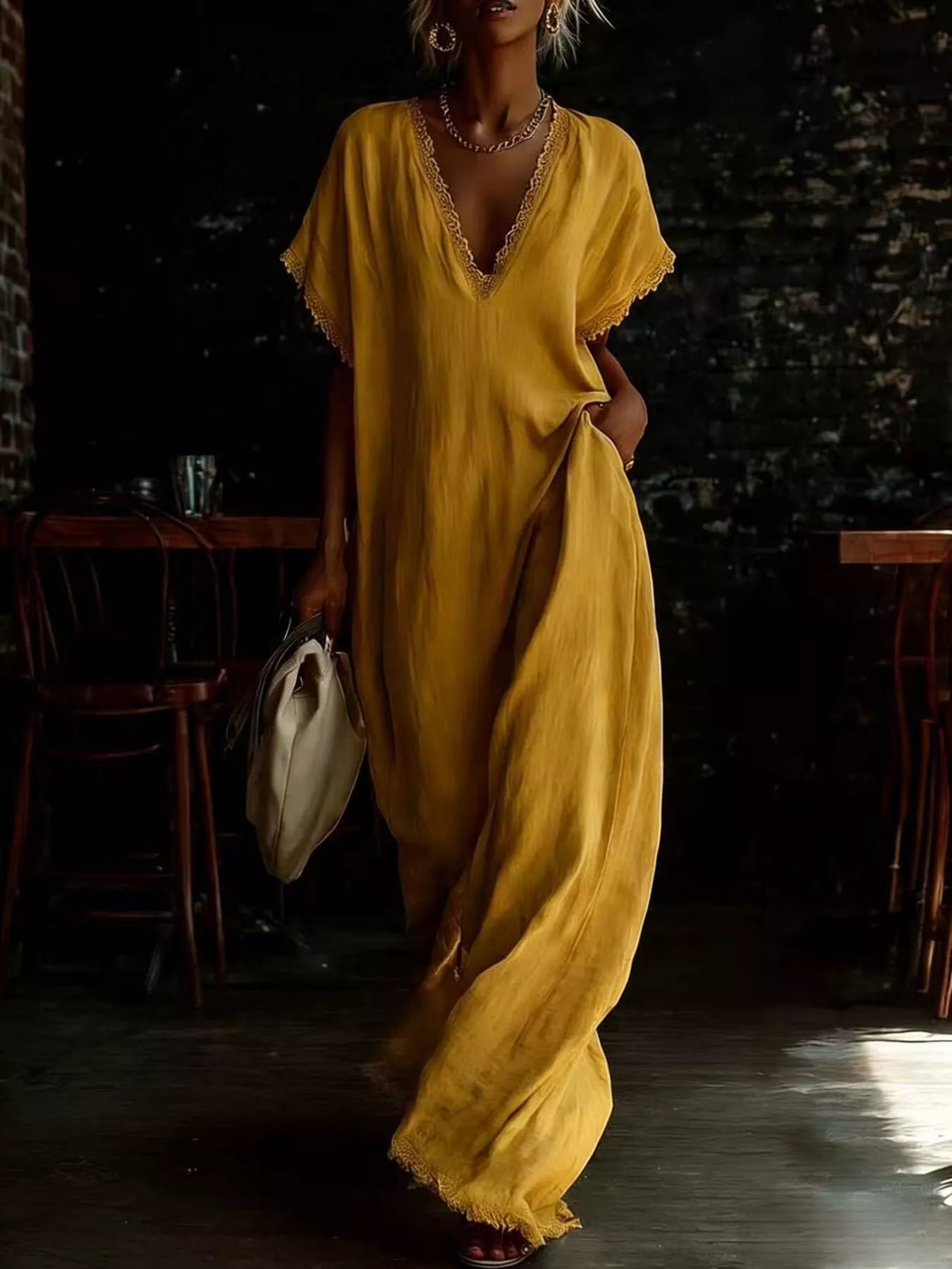 Lace Trim V-Neck Maxi Dress - Premium variable from Tooksie - Just $38.99! Shop now at Tooksie