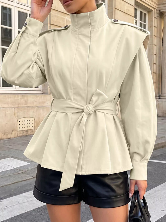 Funnel Neck Epaulette Detail Jacket - Premium variable from Tooksie - Just $67.99! Shop now at Tooksie