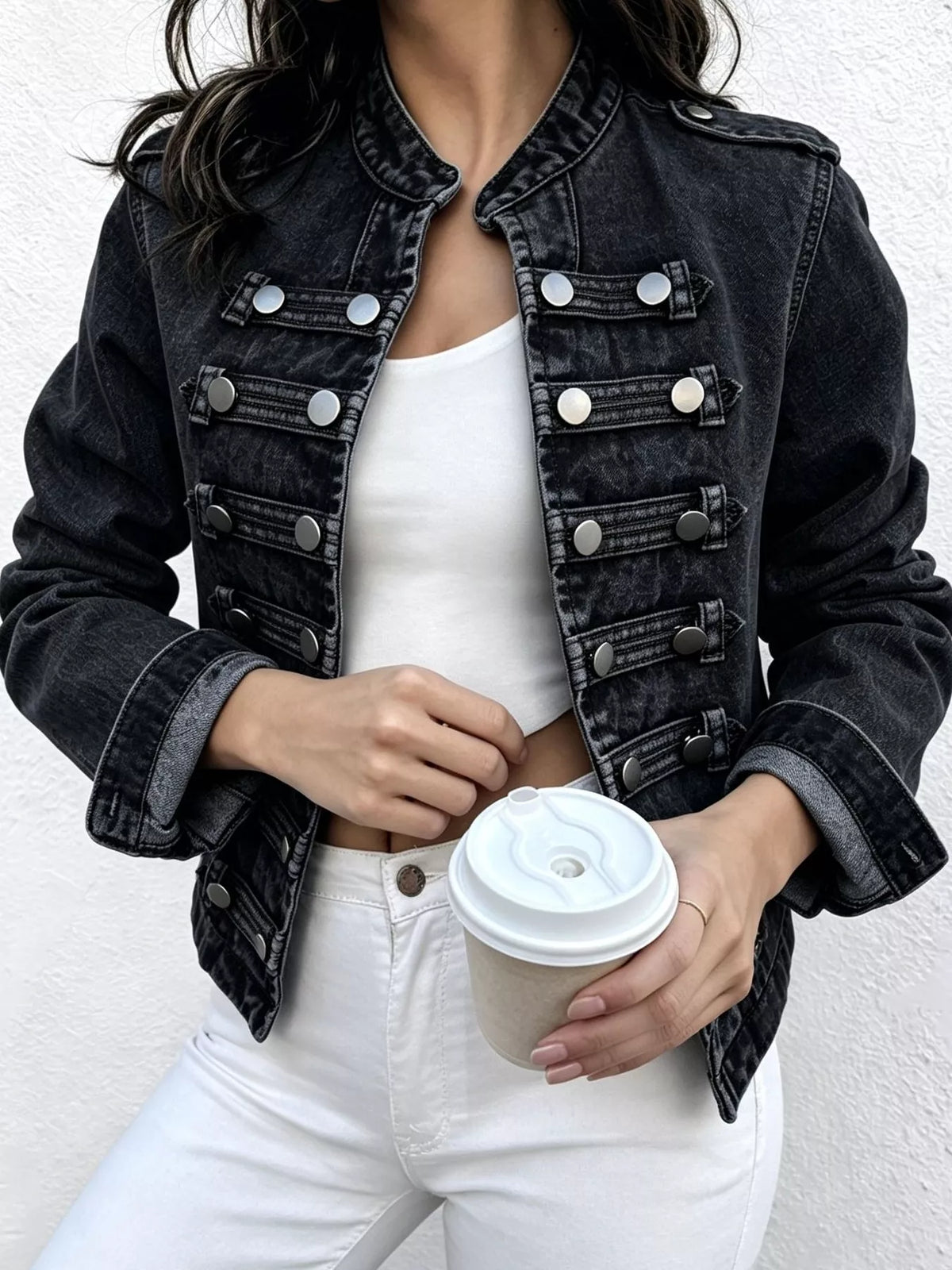 Washed Denim Military Inspired Jacket - Premium variable from Tooksie - Just $78.99! Shop now at Tooksie
