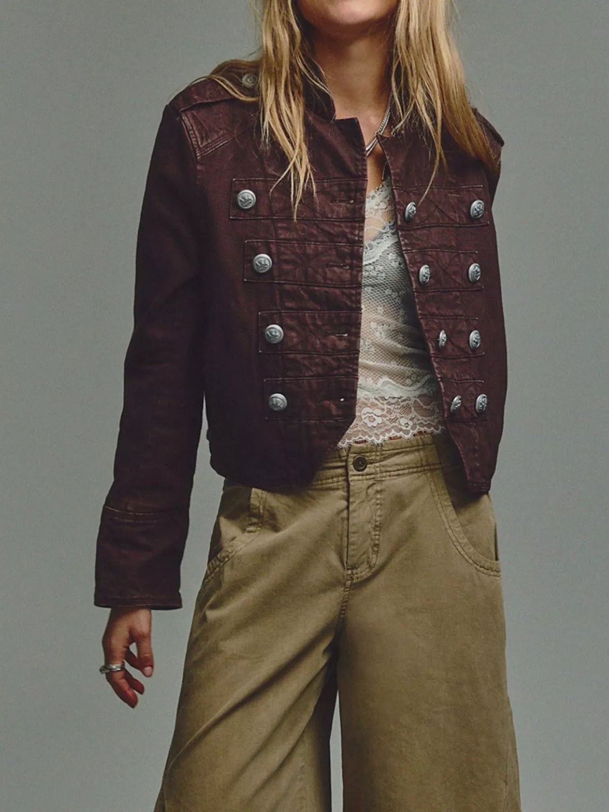 Cropped Military-Inspired Jacket - Premium variable from Tooksie - Just $81.99! Shop now at Tooksie