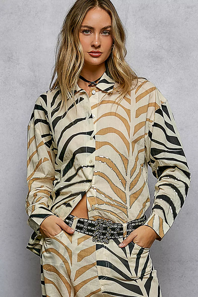Two-Tone Printed Long Sleeve Shirt - Premium variable from Tooksie - Just $47.99! Shop now at Tooksie