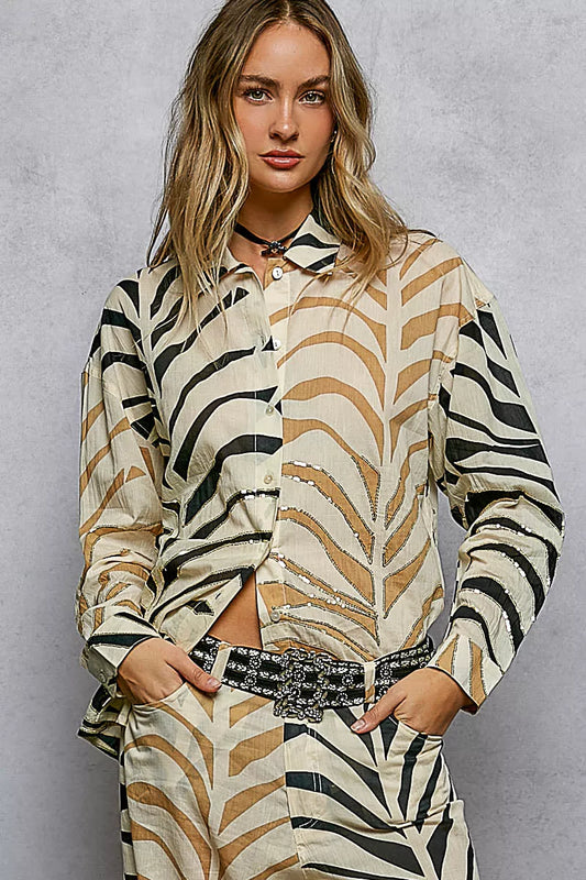 Two-Tone Printed Long Sleeve Shirt - Premium variable from Tooksie - Just $47.99! Shop now at Tooksie