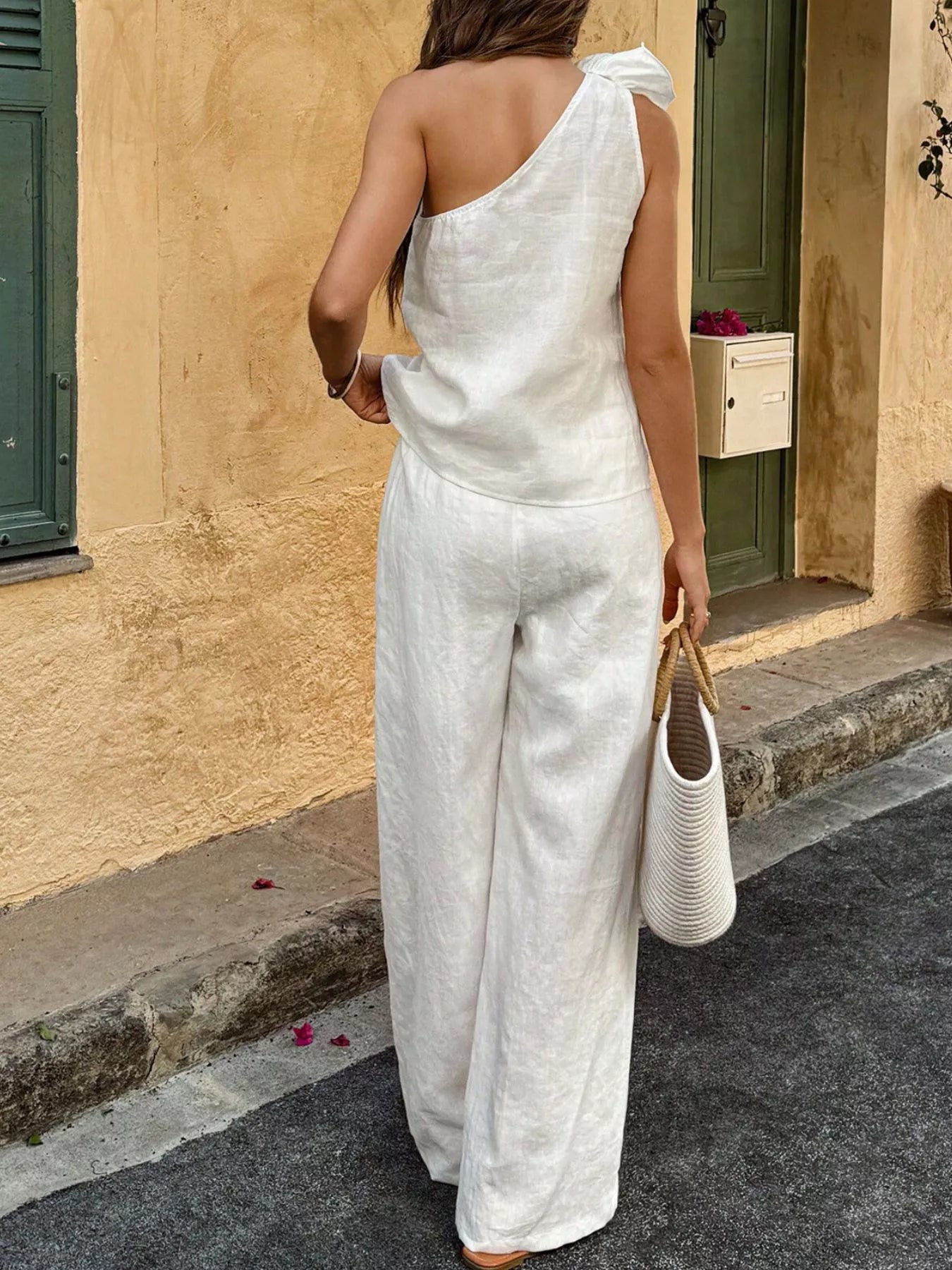 One-Shoulder Floral Embellished Top and Trouser Set - Premium variable from Tooksie - Just $46.99! Shop now at Tooksie