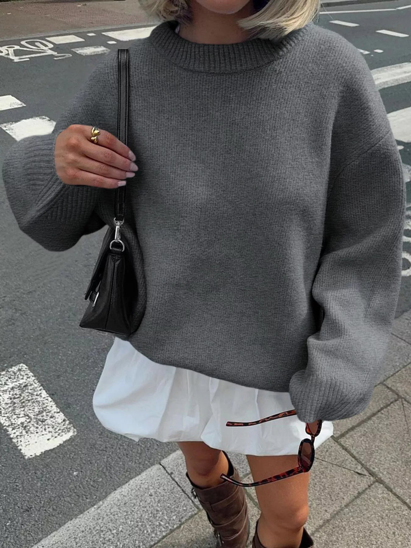 Classic Ribbed Oversized Dropped Shoulder Sweater - Premium variable from Tooksie - Just $47.99! Shop now at Tooksie