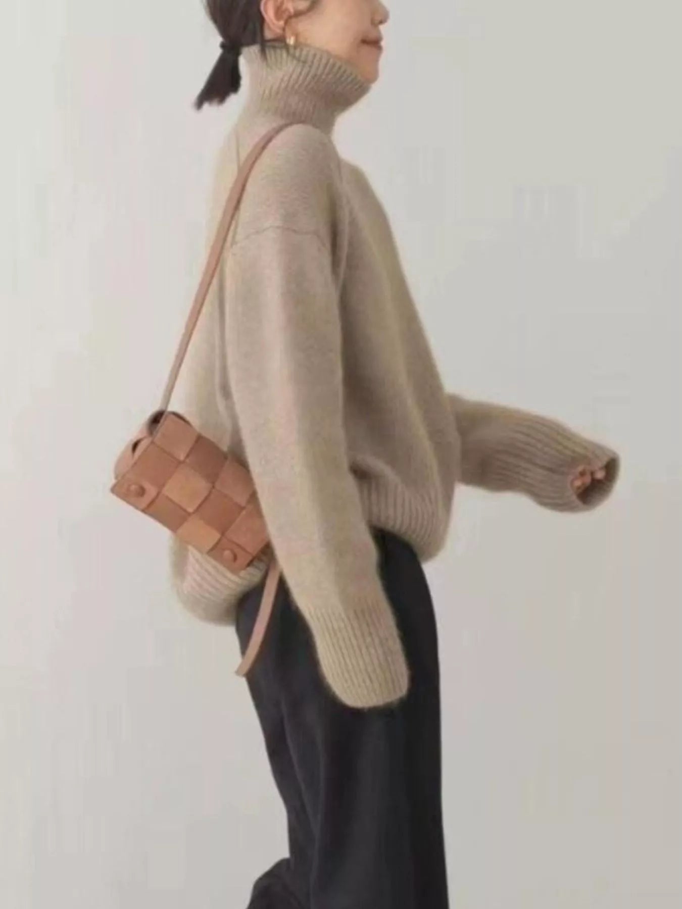 Turtleneck Dropped Shoulder Sweater - Premium variable from Tooksie - Just $35.99! Shop now at Tooksie