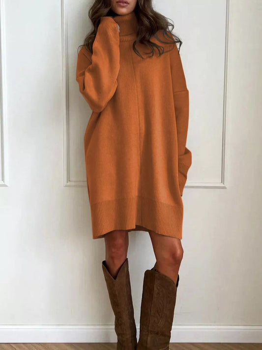Turtleneck Drop Shoulder Sweater Dress - Premium variable from Tooksie - Just $51.99! Shop now at Tooksie