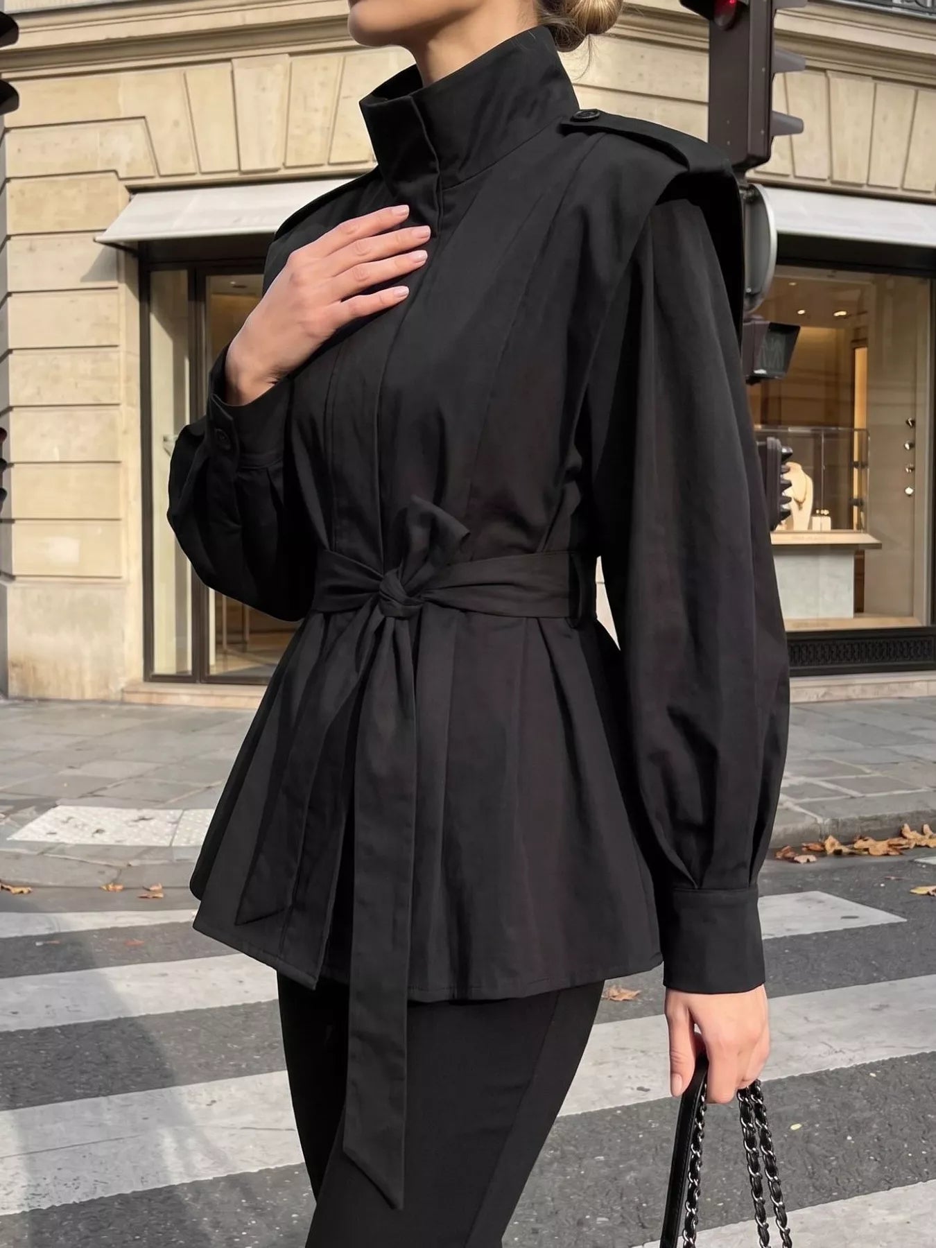 Funnel Neck Epaulette Detail Jacket - Premium variable from Tooksie - Just $67.99! Shop now at Tooksie