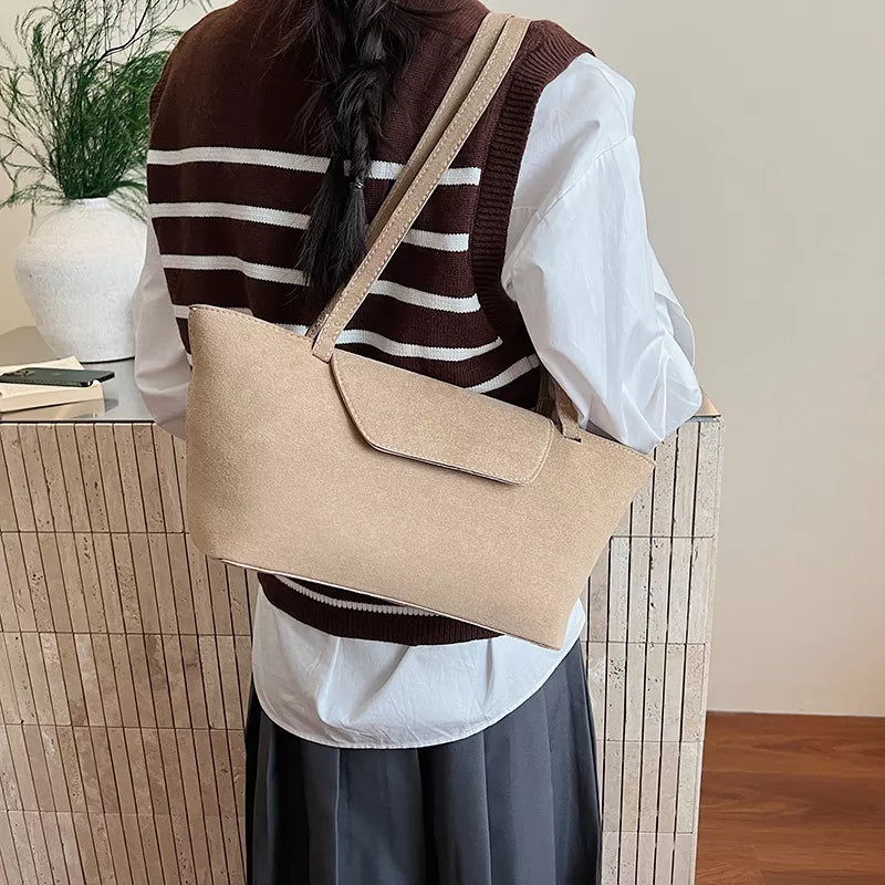 Suede Inspired Flap Decor Tote - Premium variable from Tooksie - Just $34.99! Shop now at Tooksie