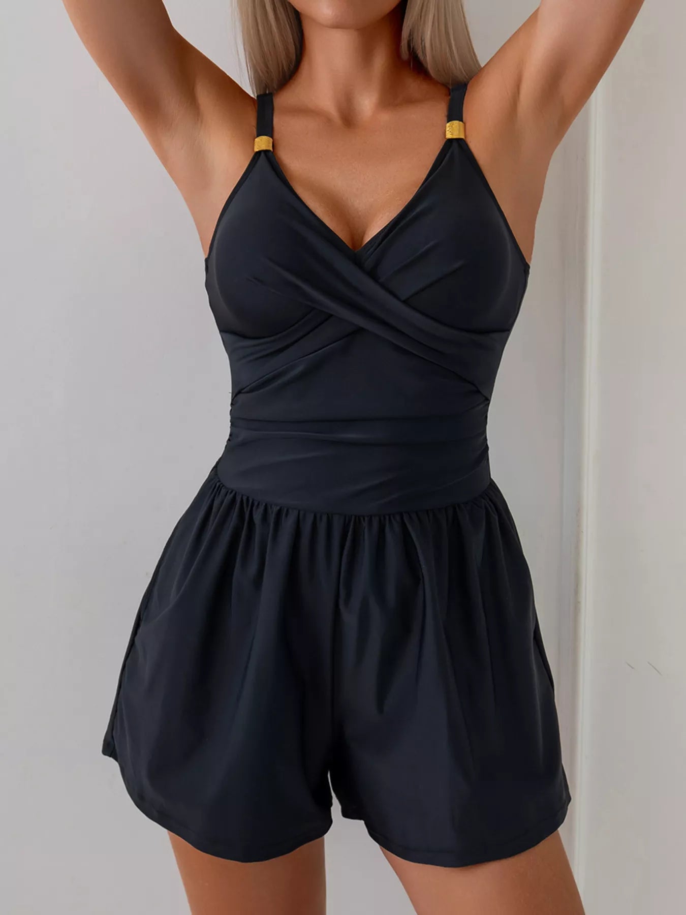 V-Neck Spaghetti Strap Swim Romper - Premium variable from Tooksie - Just $37.99! Shop now at Tooksie