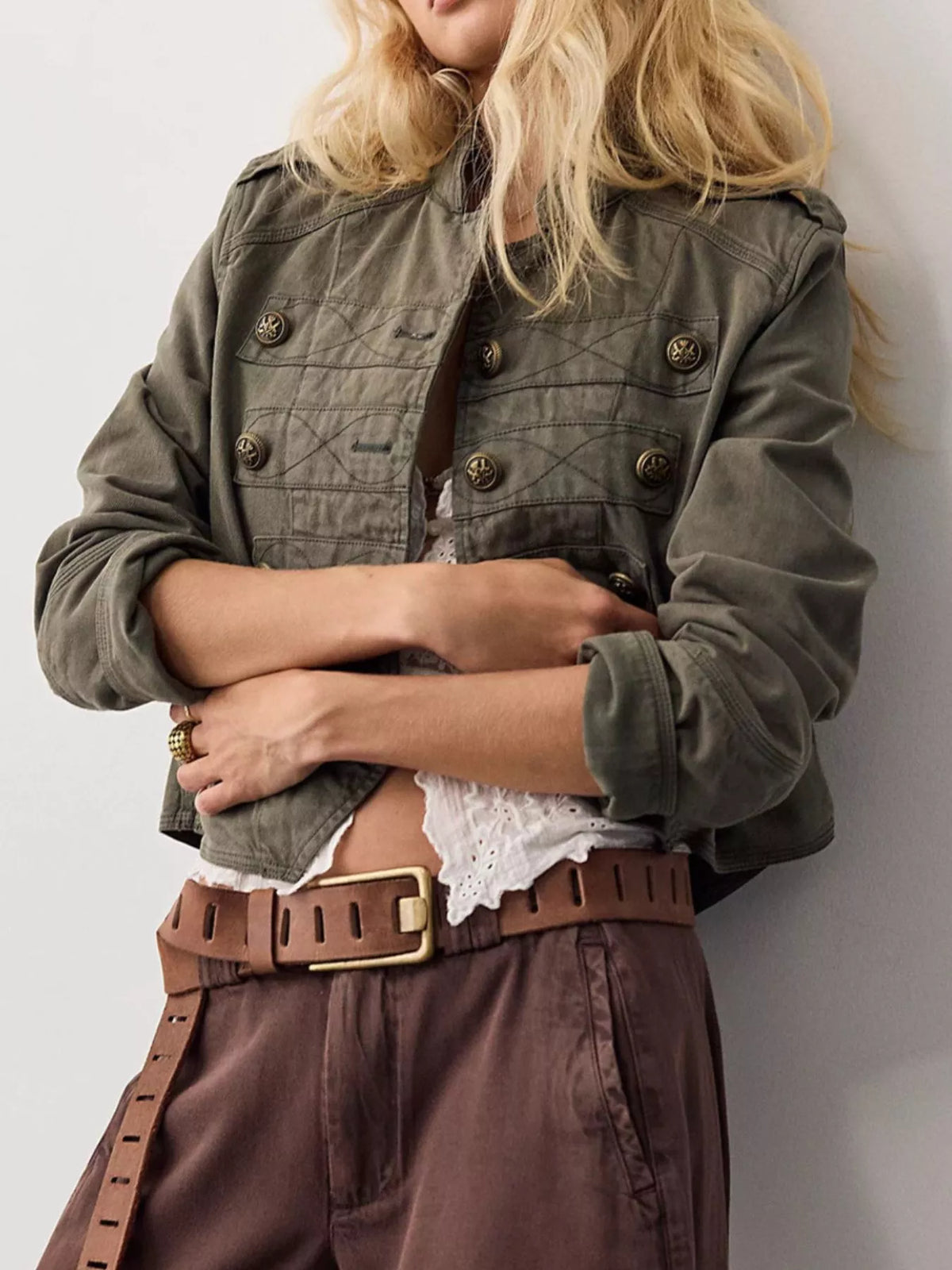 Cropped Military-Inspired Jacket - Premium variable from Tooksie - Just $81.99! Shop now at Tooksie