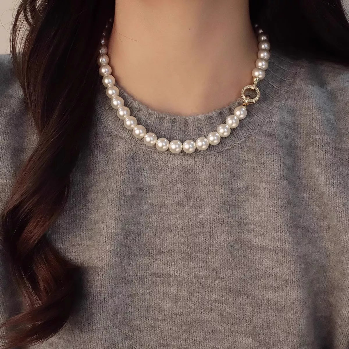Pearl Necklace with Interlocking Clasp - Premium simple from Tooksie - Just $23.99! Shop now at Tooksie