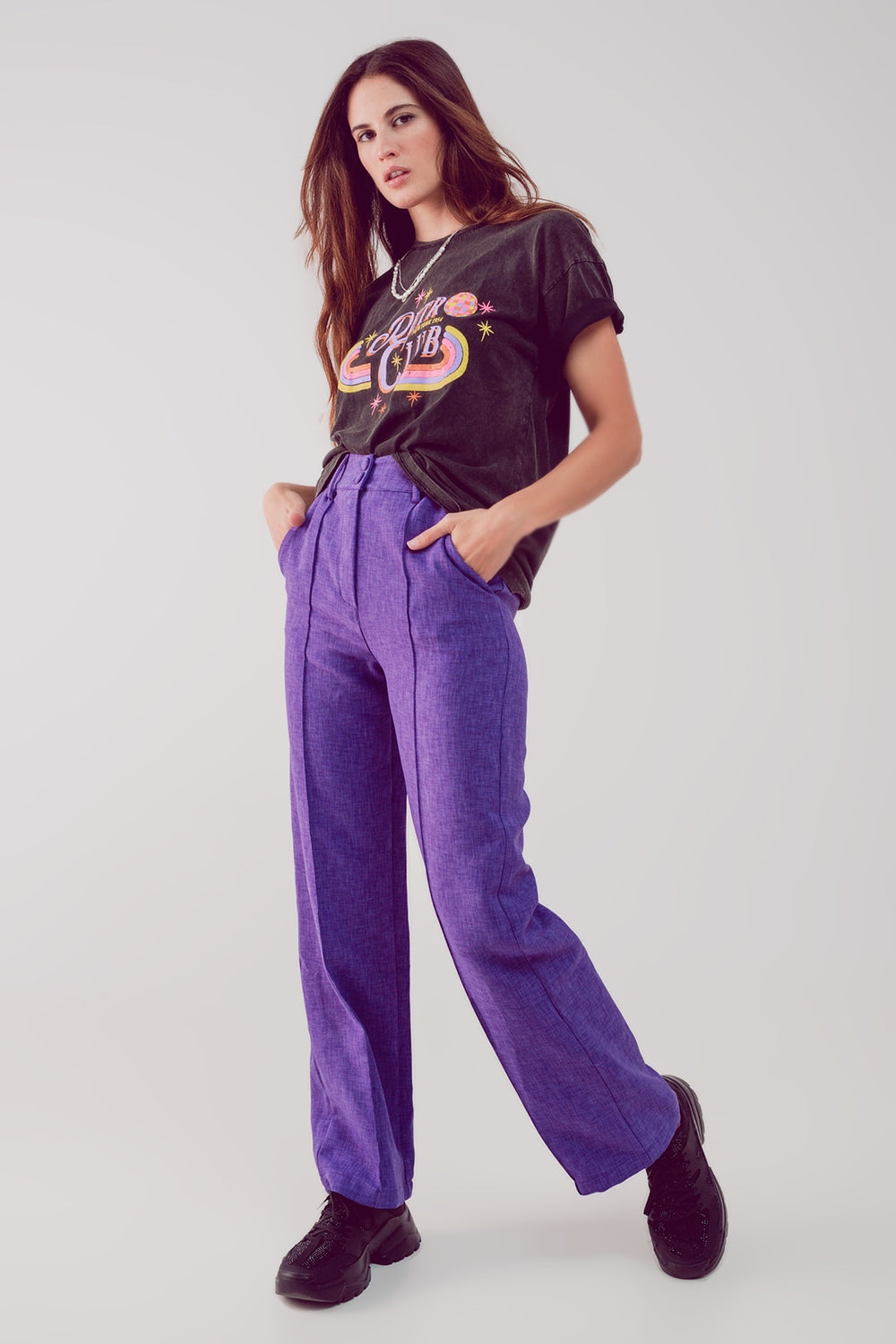 Purple Straight Leg Tailored Trousers - Premium variable from Tooksie - Just $89.90! Shop now at Tooksie