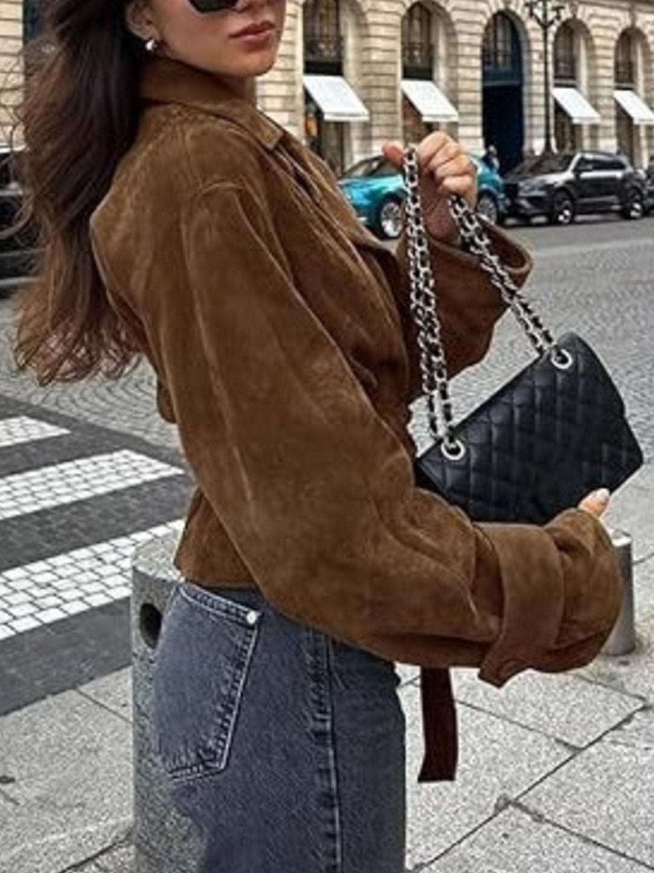 Faux Suede Tie Waist Jacket - Premium variable from Tooksie - Just $86.99! Shop now at Tooksie