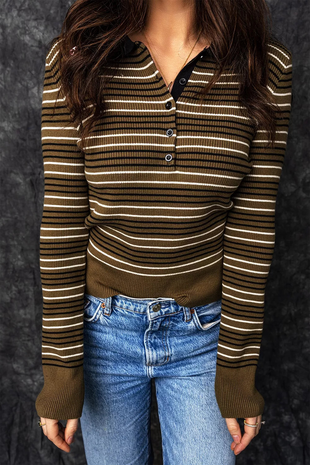 Stripe Rib Knit Henley Sweater - Premium variable from Tooksie - Just $47.99! Shop now at Tooksie