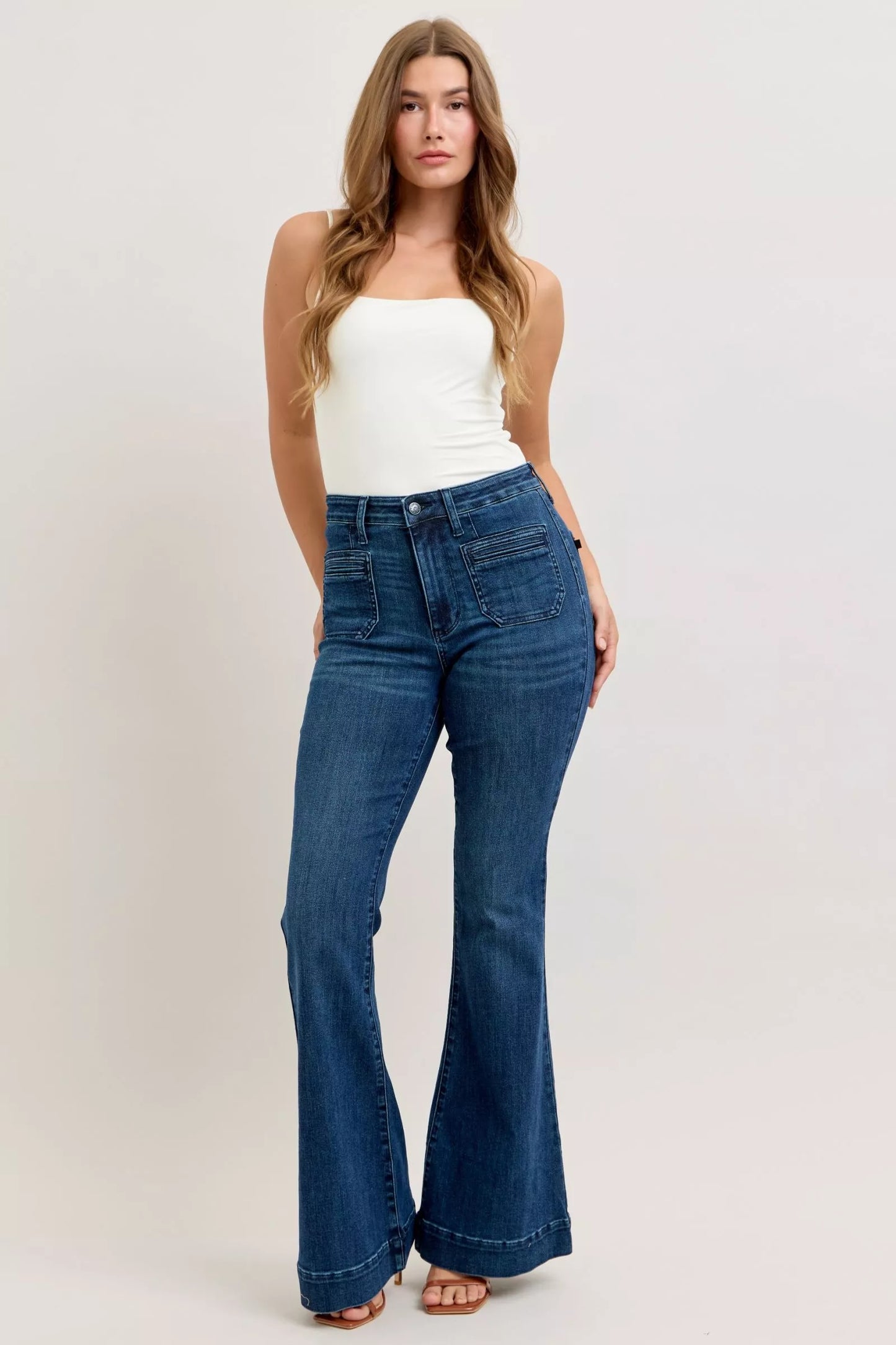 High-Waisted Flare Jeans with Front Pockets - Premium variable from Tooksie - Just $68.99! Shop now at Tooksie