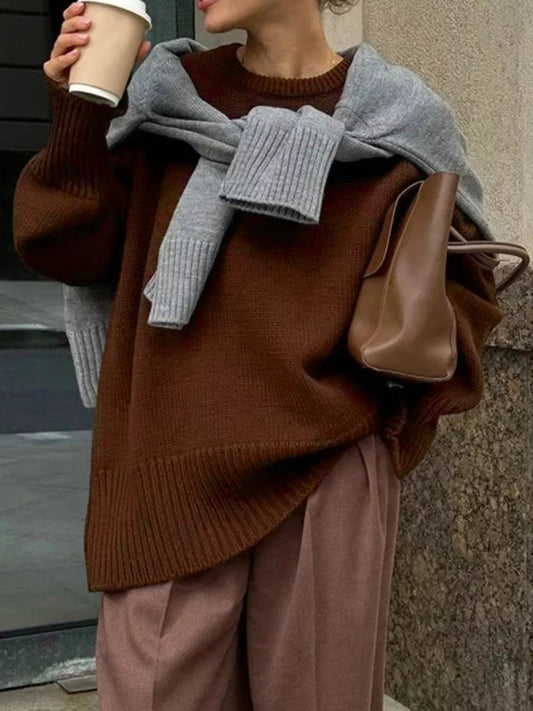 Ribbed Hem Crew Neck Sweater - Premium variable from Tooksie - Just $36.99! Shop now at Tooksie