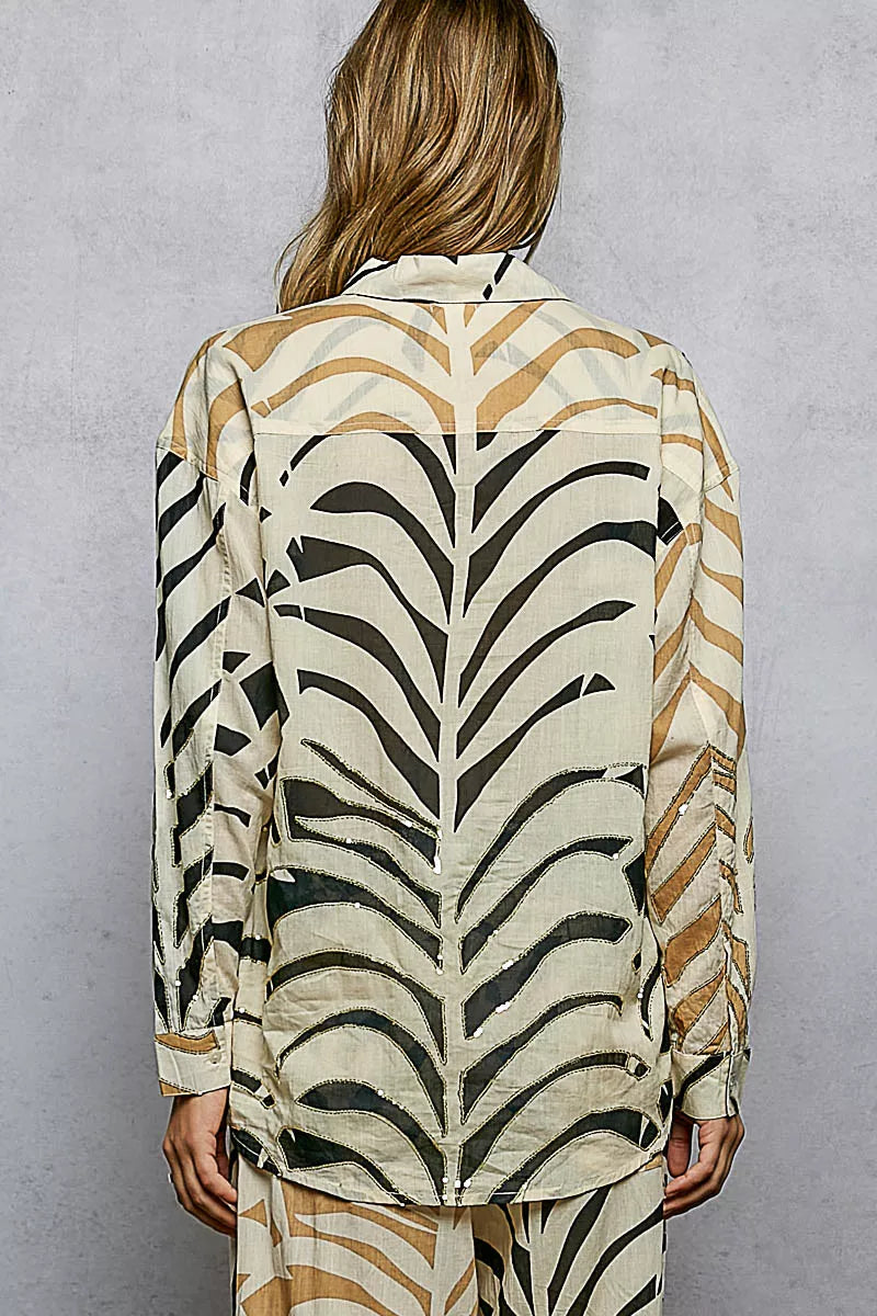Two-Tone Printed Long Sleeve Shirt - Premium variable from Tooksie - Just $47.99! Shop now at Tooksie