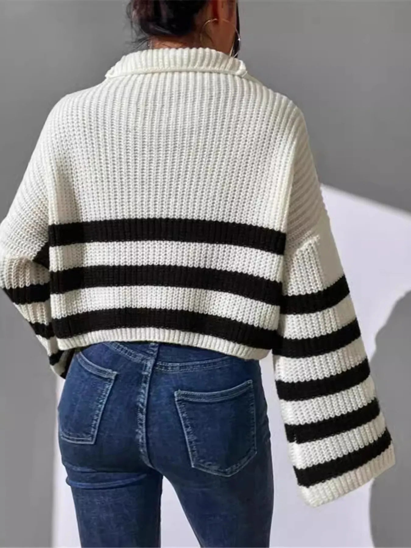 Striped Half Zip Cropped Sweater - Premium variable from Tooksie - Just $39.99! Shop now at Tooksie