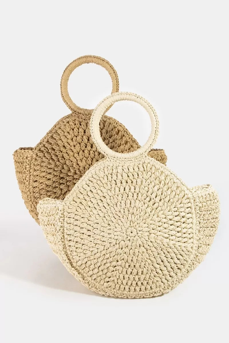Circle Handle Braided Handbag - Premium variable from Trendsi - Just $38.99! Shop now at Tooksie